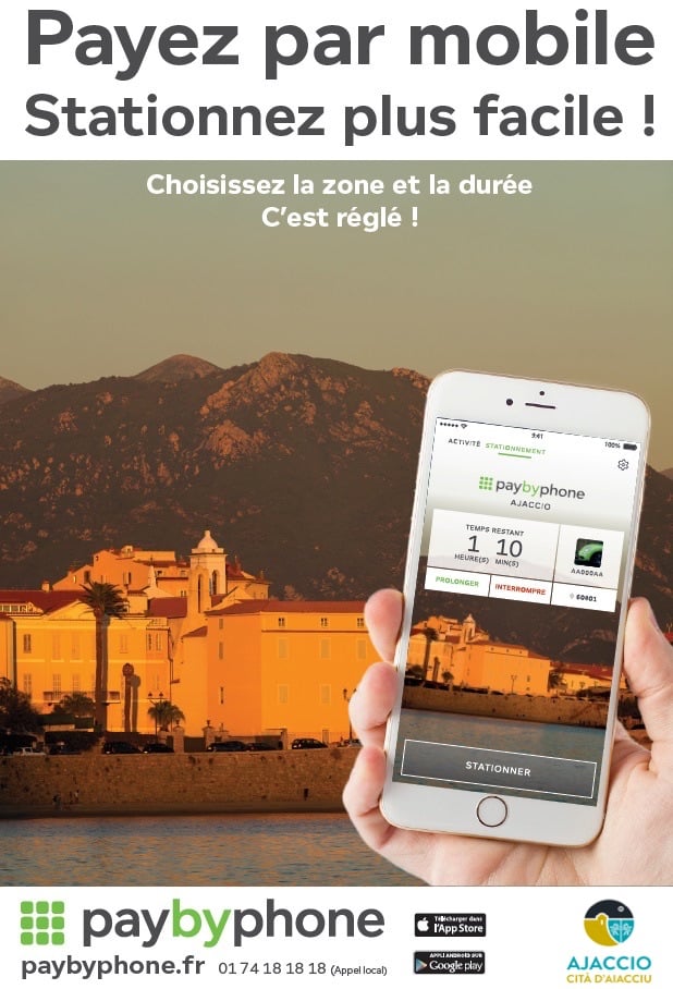 Affiche publicitaire paybyphone "choisissez la zone et la durée et c'est réglé"